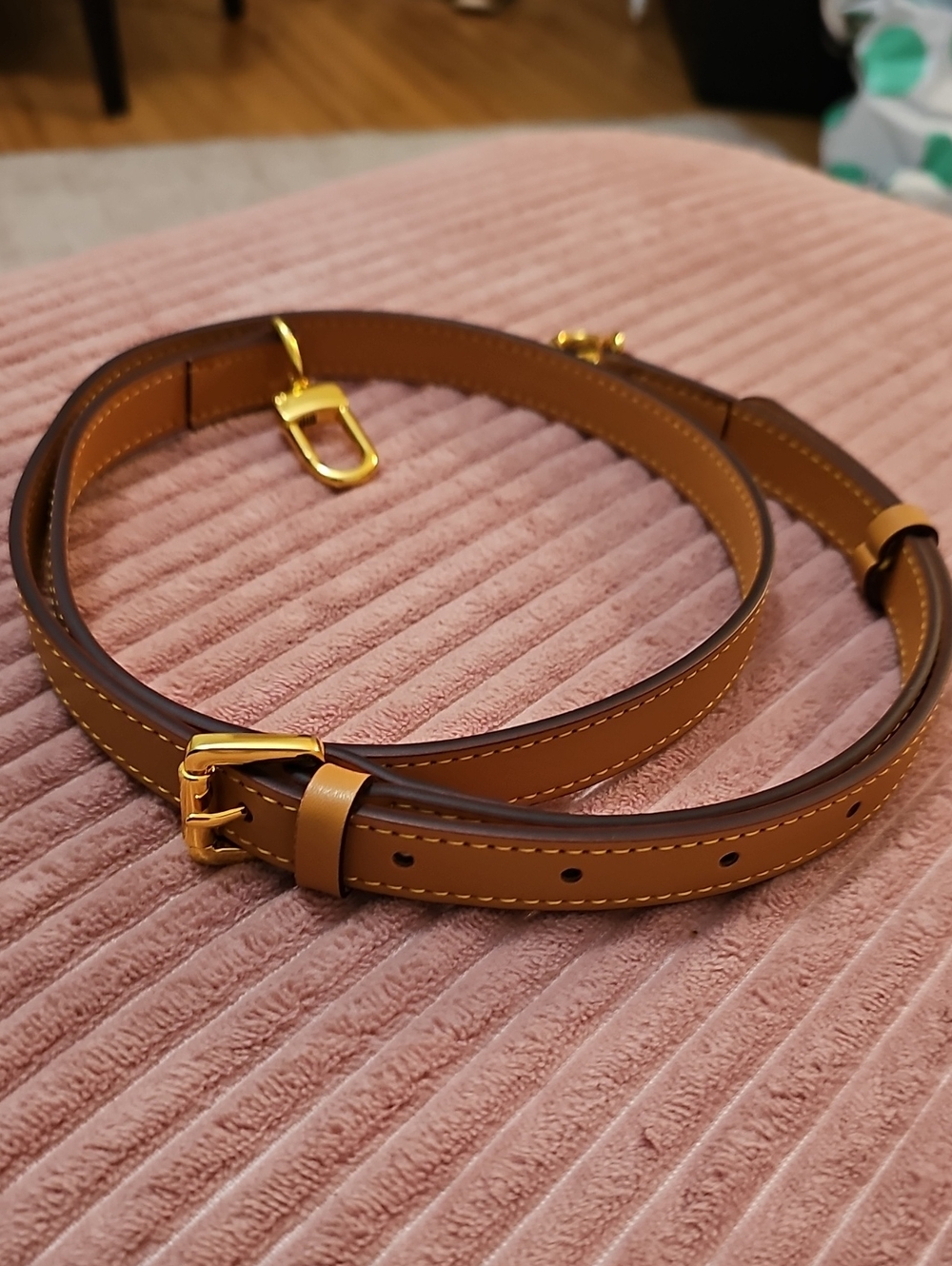 Leather Tan Crossbody Strap with Gold Hardware